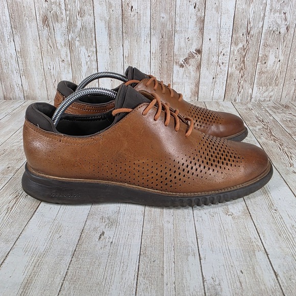 Cole Haan‎ Grand OS Brown Leather Perforated Oxford Dress Shoes Mens Size 9.5M - Picture 1 of 8